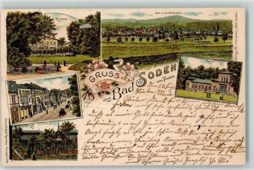 Bad Soden 1896 Kurhaus Badhaus Königsteinerstraße Trinkhalle Gruss Blumen