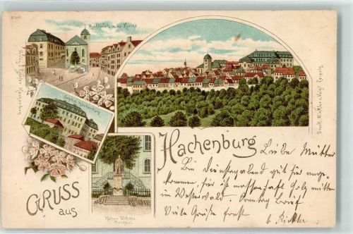 Hachenburg 1895 Marktplatz mit Ev. Kirche Schloss Kaiser Wilhelm I.