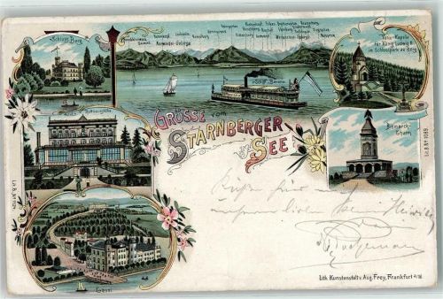 Starnberg 1899 Schloss Berg Schiff Bavaria Bismarck Turm Leoni Hotel Rottmannshöhe Blumen Kapelle König Ludwig