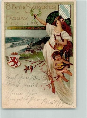 W8390 Passau 8. Bayer. Sängerfest Juli 1898 Engel Wappen Privatganzsache Lithographie