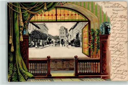 29410 O3560 Salzwedel , Hansestadt 1902 Prägedruck Neuperver Tor Fensterblick