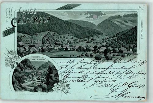 75323 W7547 Calmbach Lithographie / Mondschein An der Engebrücke