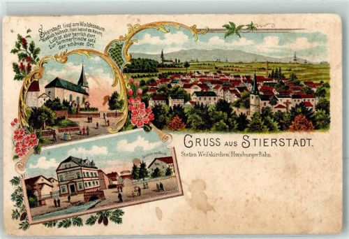 61440 W6370 Stierstadt , Taunus 1919 Gebrauchsspuren Gasthaus zum Hirsch Lithographie
