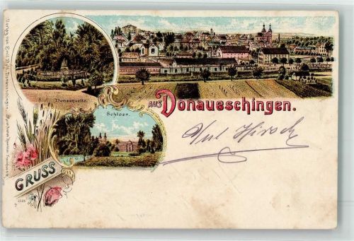 78166 W7710 Donaueschingen 1900 Lithographie Schloss Donauquelle