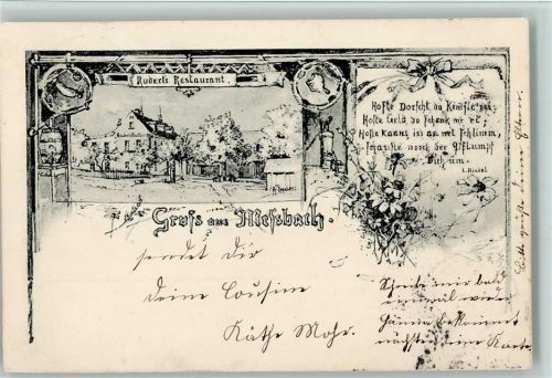Meßbach 1899 Gruss aus - Ruderls Restaurant , gute Erhaltung AK