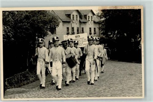 Augustusburg 1913 Männer Uniform Trommel Ort handschriftlich