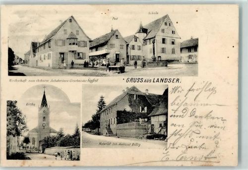 Landser 1905 Gasthaus zum Ochsen Kirche Notariat Inh. Justizrat Billig