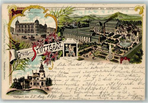 W7000 Stuttgart Landesgewerbemuseum Elektrizitätshaus Ausstellungsplatz Privatganzsache Lithographie