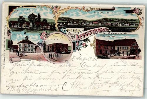 Affolterbach 1901 Ruine Schulhaus Gasthaus zur Krone Litho