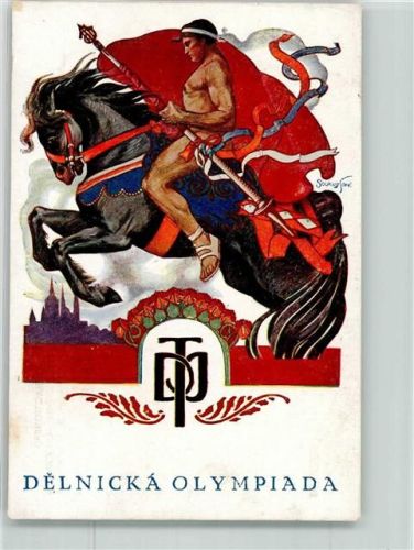 Prag 1921 Delnicka Olympiada Reiter sign. Soukupa AK