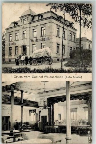 Meerane 1913 Gasthaus Waldsachsen Saal Planfuhrwerk Ort lt. Stempel