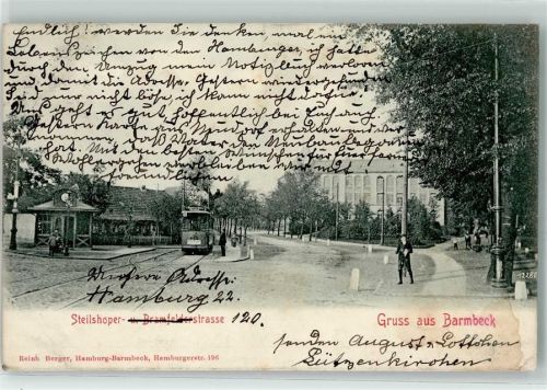 Hamburg 1903 Gruss aus Barmbeck Steilshoper Bramfelderstraße Straßenbahn