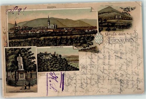 Edenkoben 1896 Kropsburg Villa Ludwigshöhe König Ludwig Denkmal Kirche Wappen Blau Weiß Gruss