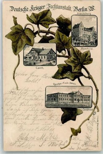 Schöneberg 1899 Deutsche Krieger Fechtanstalt Glückburg i. Römhild Canth Renthe Fink Haus i. Osnabrück Blätter