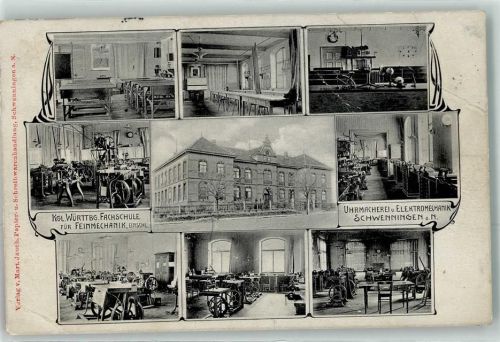 Schwenningen 1914 Kgl. Württembergische Fachschule für Feinmechanik Uhrmacherei Elektromechanik Werkstatt
