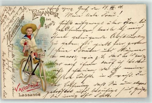 Lausanne 1901 sign. Felix Valloton Manufactore Lausannoise des Biscuits - Fahrrad