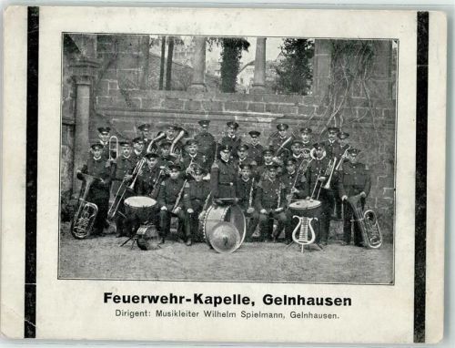 63571 W6460 Gelnhausen Gebrauchsspuren Feuerwehr Kapelle Musikinstrumente Keine AK