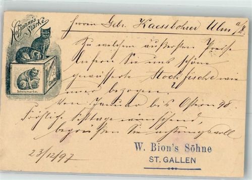 St. Gallen 1897 Katzen Werbung W. Bions Söhne