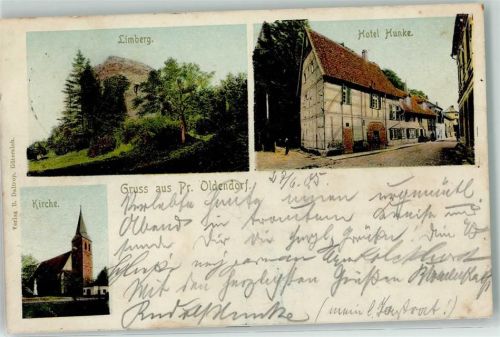 Preußisch Oldendorf 1905 Limberg Kirche Hotel Hunke Bahnpoststempel