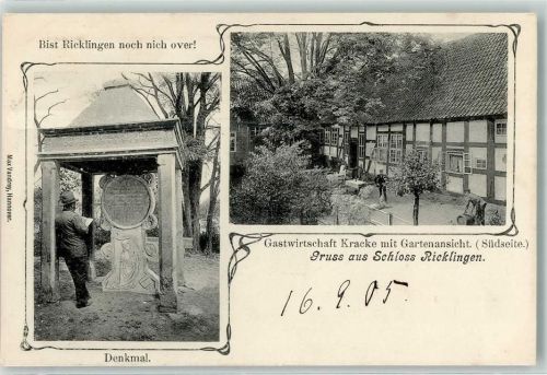 Ricklingen 1905 Gasthaus Kracke Schloss Ricklingen Denkmal
