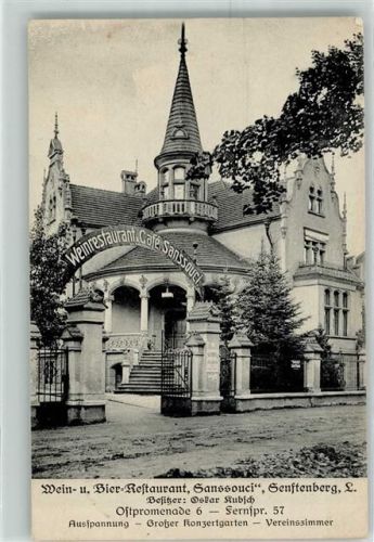 Senftenberg 1917 Wein Bier Gasthaus Sanssouci Ausspannung Großer Konzertgarten Vereinszimmer Cafe
