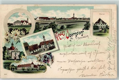 Oberndorf 1902 Eggelstetten Pfarrhof Pfarrkirche Kapelle Schloss Lithographie