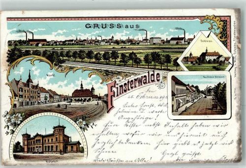 Finsterwalde 1901 Markt Bahnhof Berliner Straße Schloss