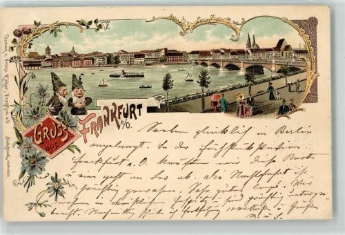 15230 O1200 Frankfurt , Oder 1897 Lithographie Oderbrücke Zwerge