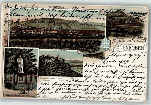 67480 W6732 Edenkoben 1903 Lithographie König Ludwig Denkmal Korpsburg Villa Ludwigshöhe