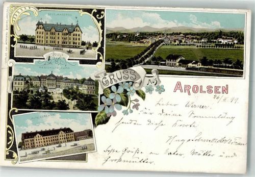 34454 W3548 Arolsen 1899 Lithographie Neue Kaserne Residenzschloß Alte Kaserne Bahnpost Korbach-Zg. 715