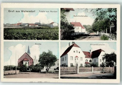 94522 W8357 Wallersdorf , Niederbay 1914 - Bahnhofstraße Kirche Vinzentiusheim