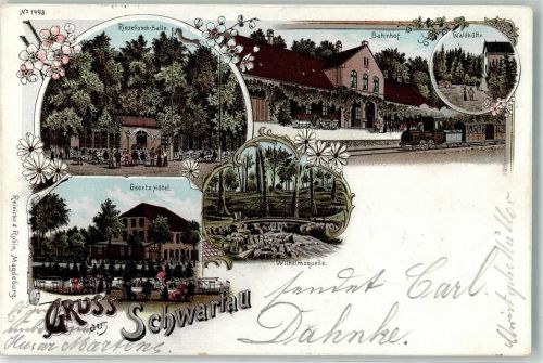 23611 W2407 Bad Schwartau 1904 Lithographie Wilhelmsquelle Hotel Geertz Riesenbusch-Halle Bahnhof