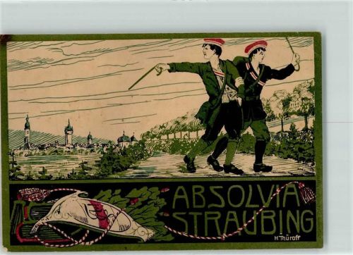 Straubing 1912 - 1913 Absolvia Abitura des Lehrerseminars weiß rot weiß sign. H. Thüroff