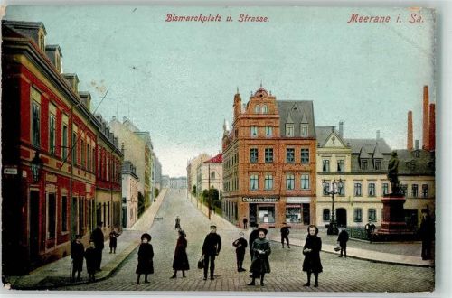Meerane 1906 Bismarckplatz Bismarckstraße Denkmal Zigarrenhandlung