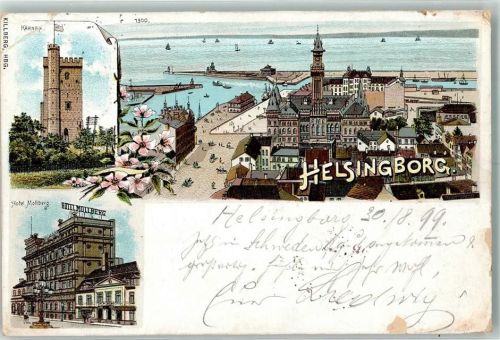 Helsingborg 1899 Kärnan Hotel Mollberg Lithographie