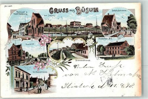 Büsum 1898 Pastorat u. Gasthaus Stadt Hamburg Bahnhofstraße Deutscher Hof Kirchenstraße