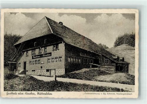 Mutterslehen Gasthaus zum Hirschen Federzeichnung Gg. Schmidt