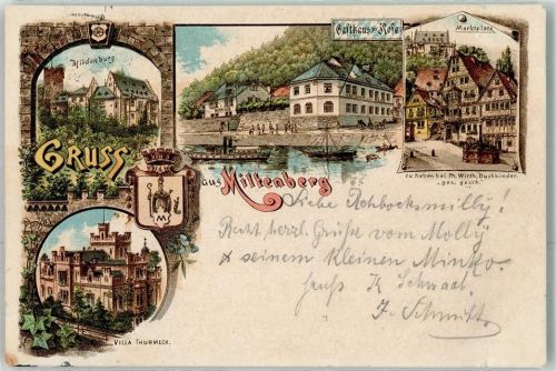 Miltenberg 1897 Gasthaus zur Rose Villa Thurmeck Mildenburg
