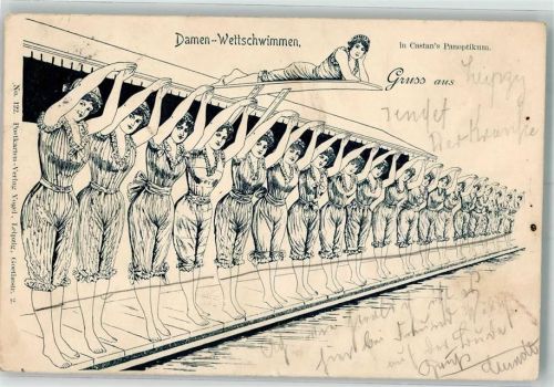 Leipzig 1898 Damen-Wettschwimmen Castan's Panoptikum Ort lt. Stempel