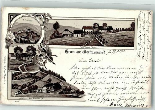 Oberfrauenwald 1898 Wollaberg Reitmühle Gasthaus Koff Lithographie