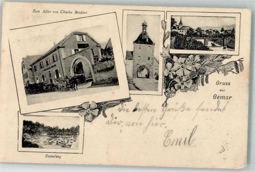 Guemar 1904 Gasthaus Zum Adler Charles Brickert Tor Entenfang Bahnpost Strassburg Els. - Basel Zug 206