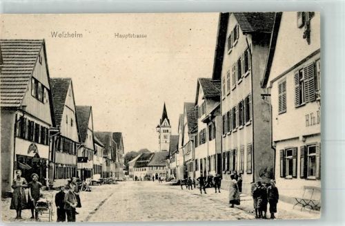 73553 W7061 Welzheim - Hauptstraße Kinderwagen Kinder Kirche
