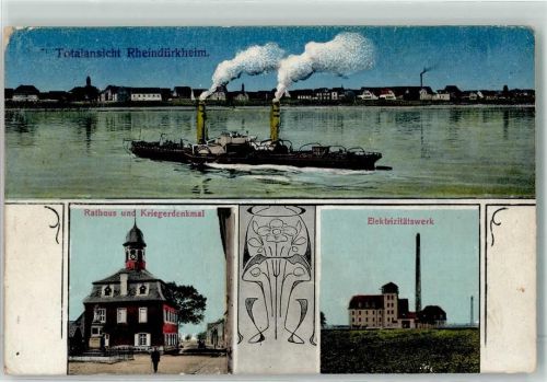 67547 W6520 Rheindürkheim - Raddampfer Rathaus Kriegerdenkmal Elektrizitätswerk