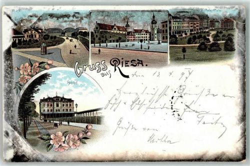 Riesa 1897 Rathaus Kirche Bahnhof Kaiser Wilhelm-Platz