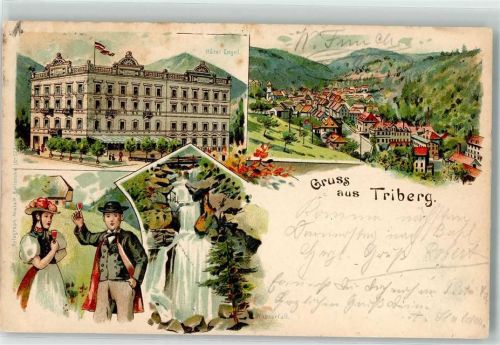Triberg 1903 Hotel Engel Triberger-Wasserfall Schwarzwälder Trachtenpaar Bollenhut