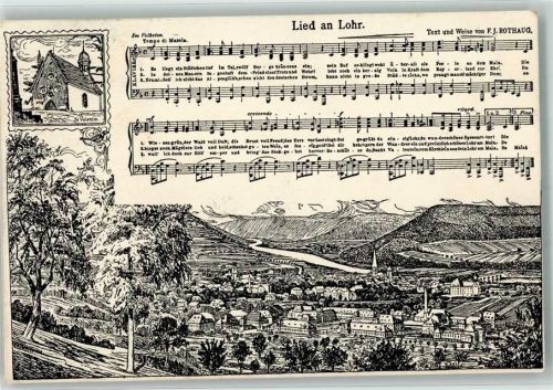 97816 W8770 Lohr a. Main Lithographie Lied an Lohr Noten Kapelle St. Valentin