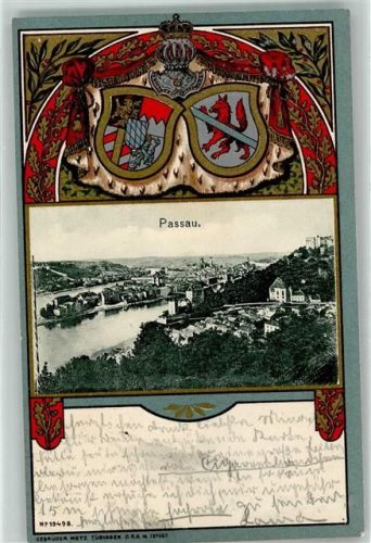 Passau 1901 Wappen Blau Rot Schwarz Krone