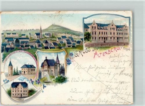 Altenberg 1901 Eisenbahnschule Feuerwehrturm Internat Villa Unger Lithographie