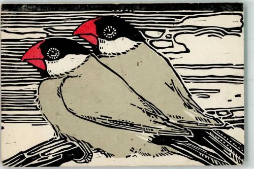 1915 Zwei Vögel auf einem Ast Künstlerkarte Feldpost WK I Krefeld