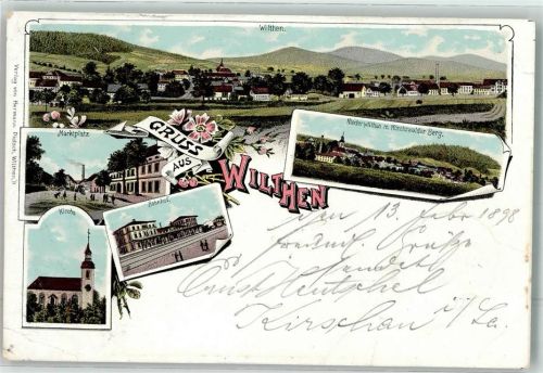 Wilthen 1898 Bahnhof Marktplatz Mönchswalder Berg seltene Lithographie